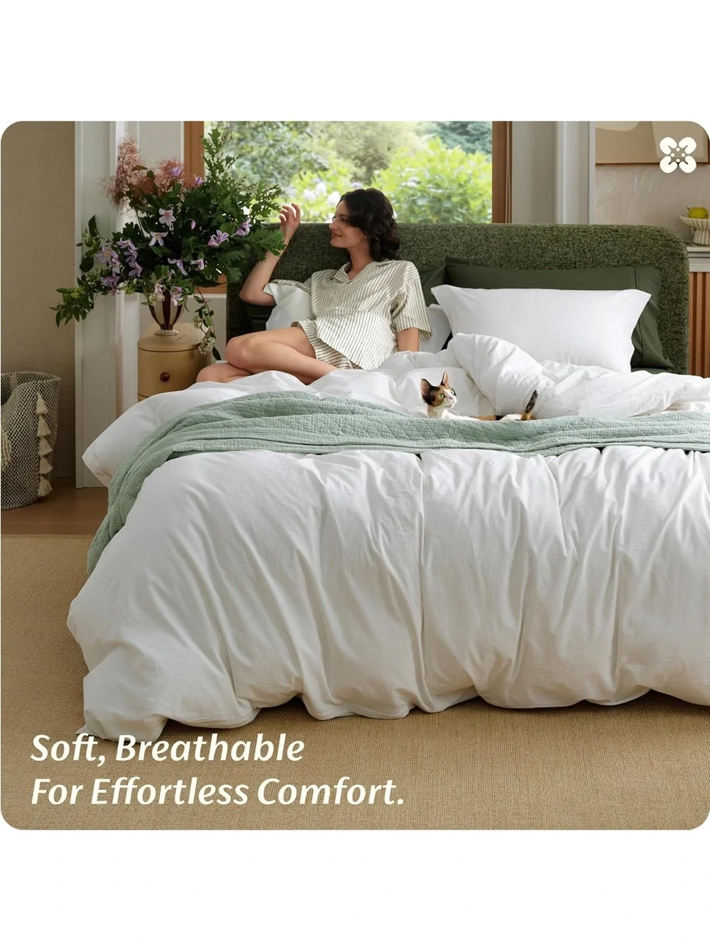 NEW 100% Washed Cotton Duvet Cover, King. Natural White Minimalist.